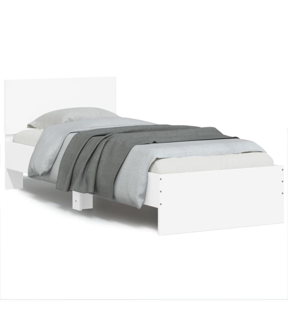 Cadre de lit avec tête de lit et lumières LED blanc 90x190 cm