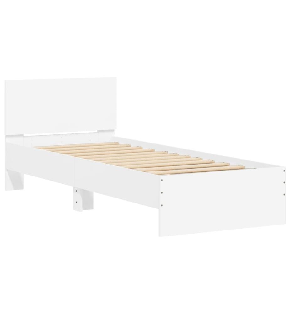 Cadre de lit avec tête de lit et lumières LED blanc 90x190 cm