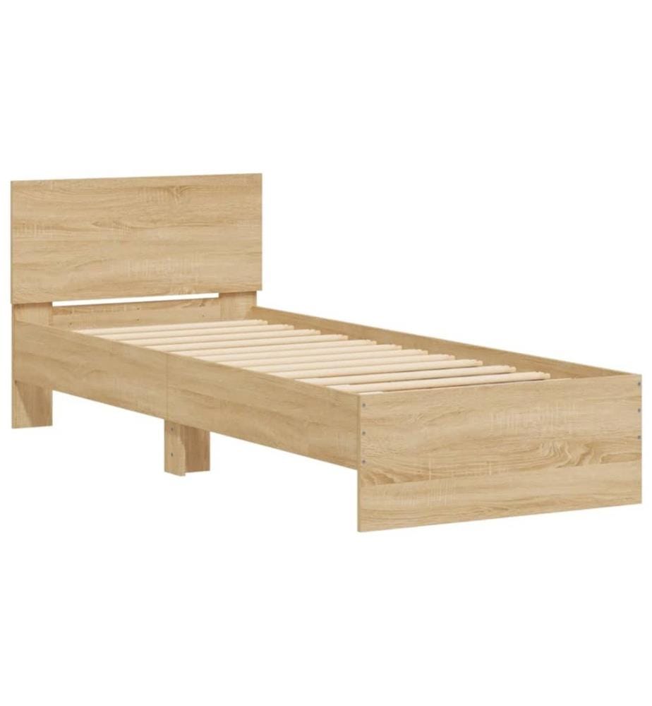 Bettgestell mit Kopfteil und LED-Leuchten Sonoma-Eiche 75x190cm