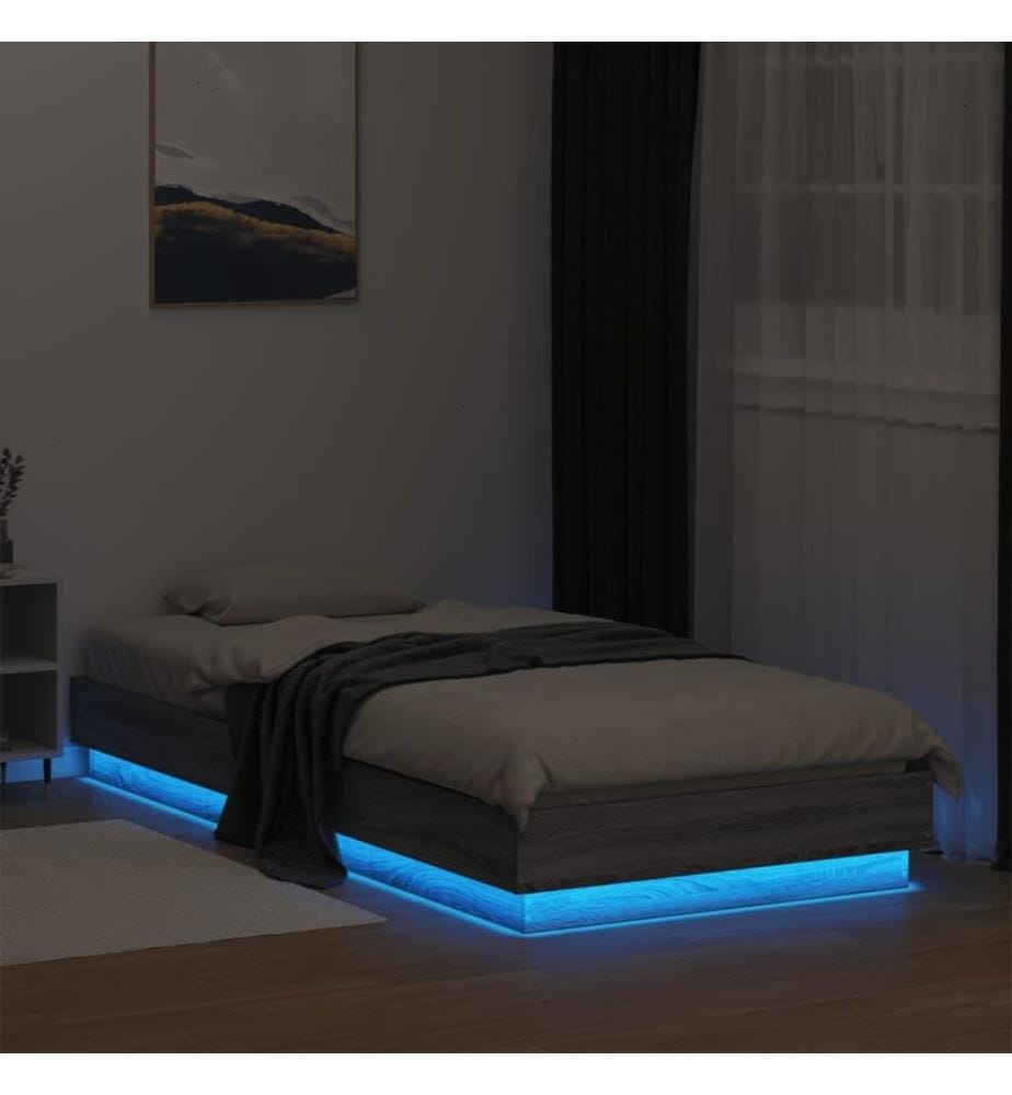 Cadre de lit avec lumières LED sonoma gris 90x200 cm