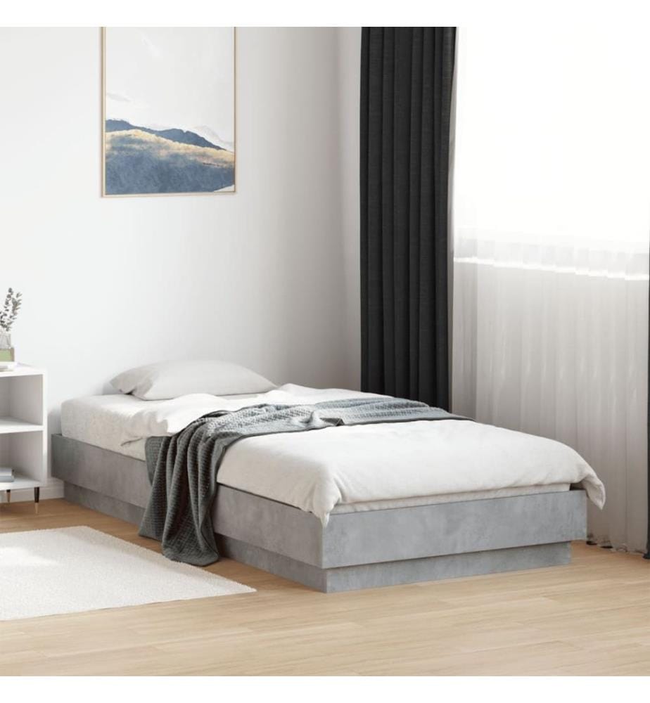 Bettgestell mit LED Betongrau 75x190 cm