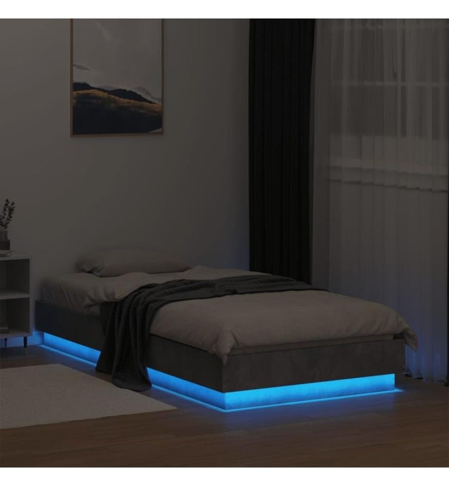 Bettgestell mit LED Betongrau 75x190 cm