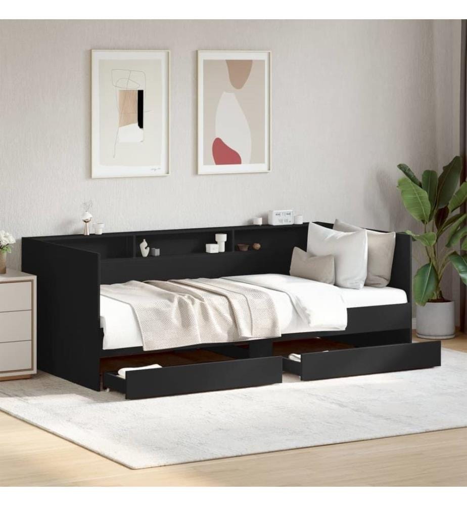 Tagesbett mit Schubladen Schwarz 75x190 cm Holzwerkstoff