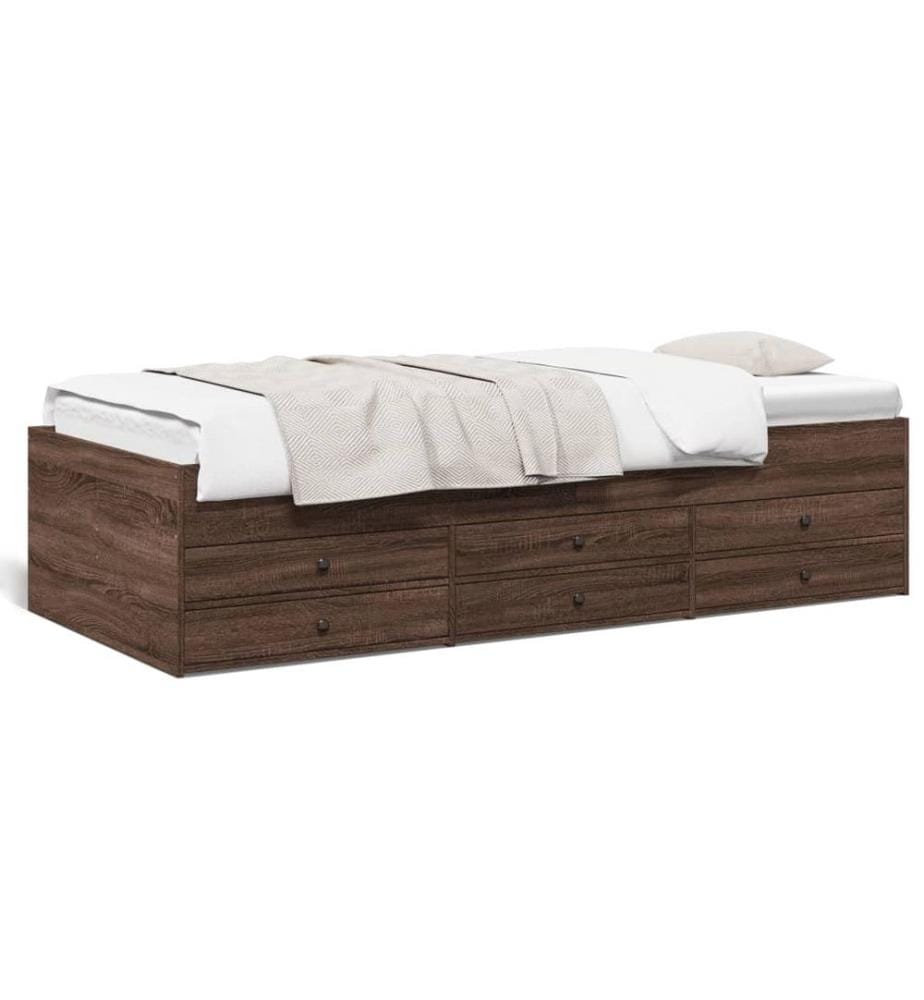 Lit de jour et tiroirs chêne marron 90x200cm bois d'ingénierie