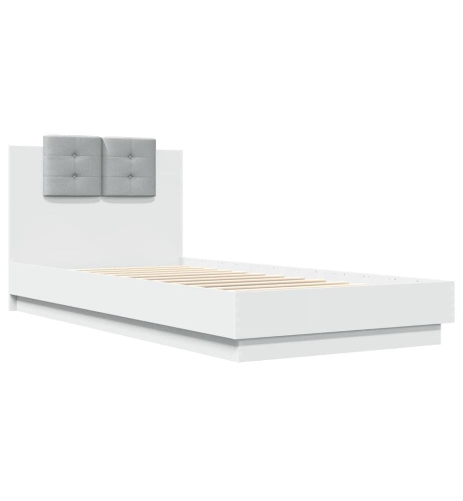 Cadre de lit avec tête de lit et lumières LED blanc 90x200 cm