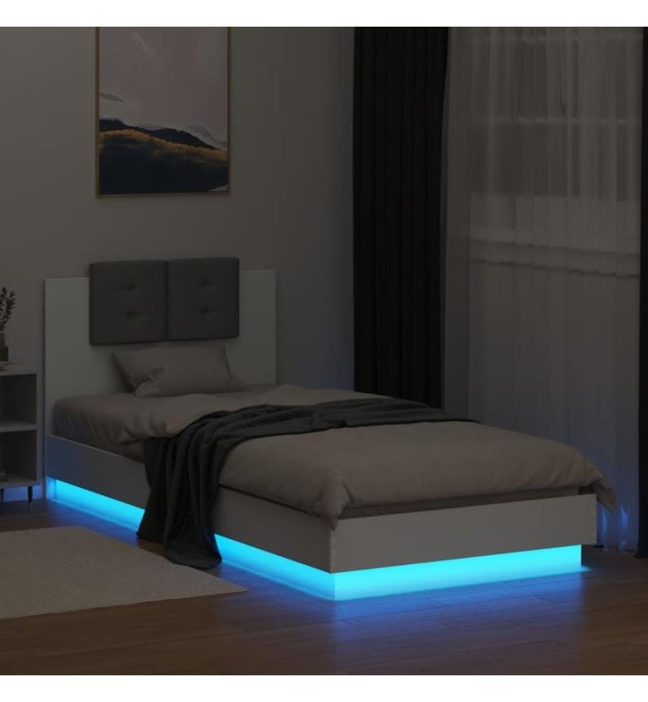 Cadre de lit avec tête de lit et lumières LED blanc 90x200 cm