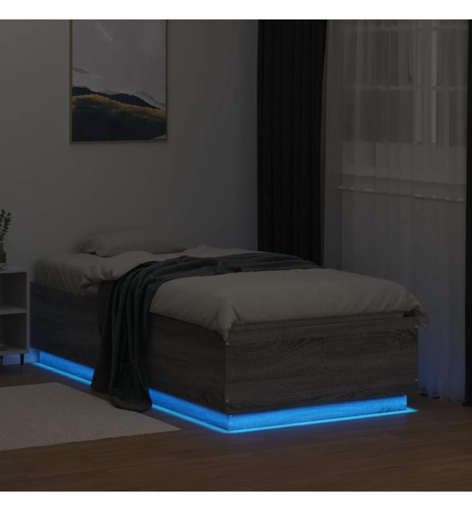 Cadre de lit avec lumières LED sonoma gris 90x190 cm