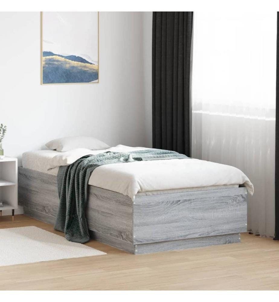Cadre de lit avec lumières LED sonoma gris 90x190 cm
