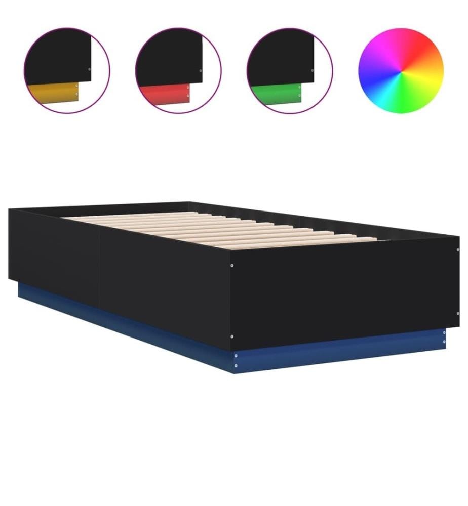 Cadre de lit avec lumières LED noir 90x200 cm bois d'ingénierie