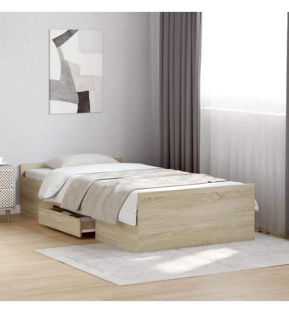 Cadre de lit et tiroirs chêne sonoma 90x190cm bois d'ingénierie