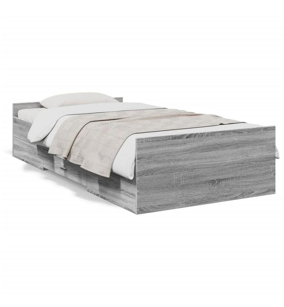 Bettgestell mit Schubladen Grau Sonoma 100x200 cm Holzwerkstoff