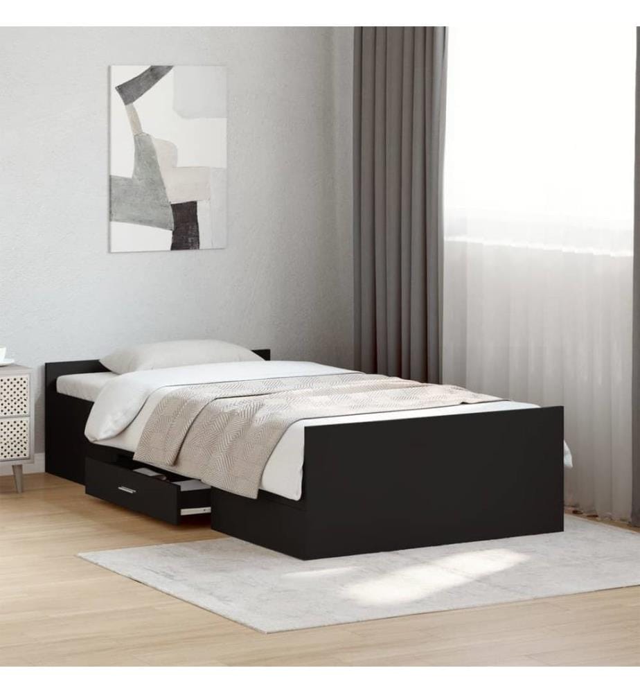 Bettgestell mit Schubladen Schwarz 75x190 cm Holzwerkstoff