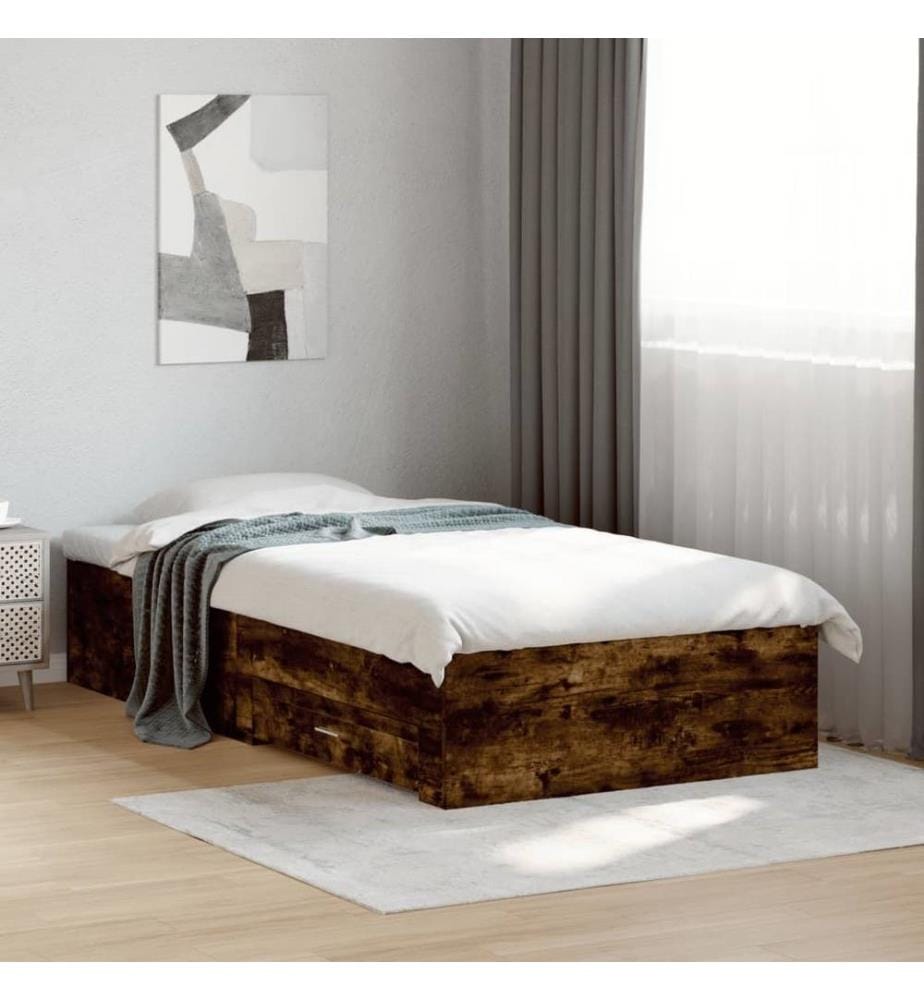 Cadre de lit et tiroirs chêne fumé 90x190 cm bois d'ingénierie