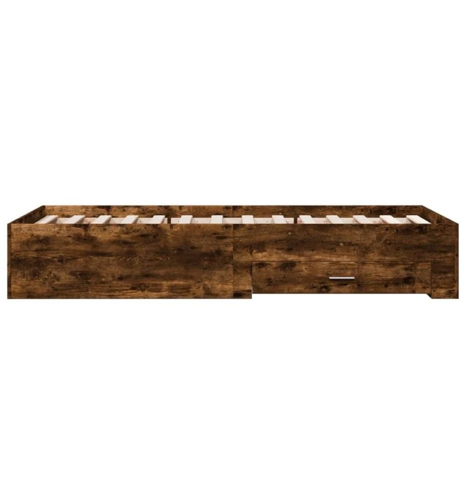 Cadre de lit et tiroirs chêne fumé 90x190 cm bois d'ingénierie