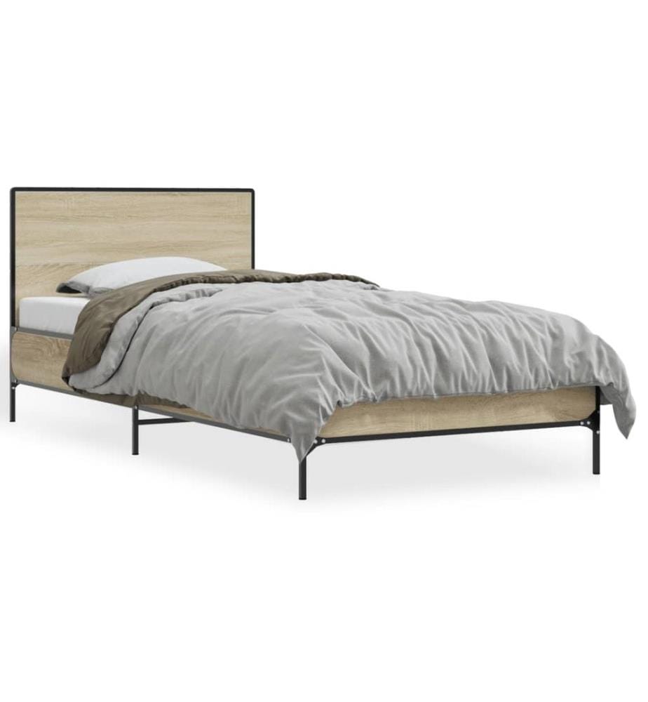 Bettgestell Sonoma-Eiche 100x200 cm Holzwerkstoff und Metall