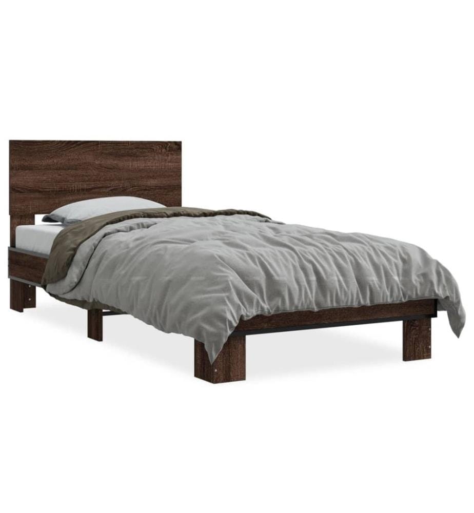 Cadre de lit chêne marron 90x200 cm bois d'ingénierie et métal