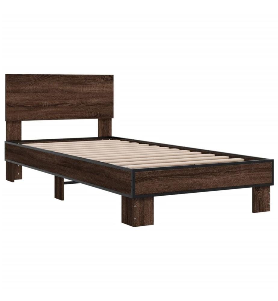 Cadre de lit chêne marron 90x200 cm bois d'ingénierie et métal