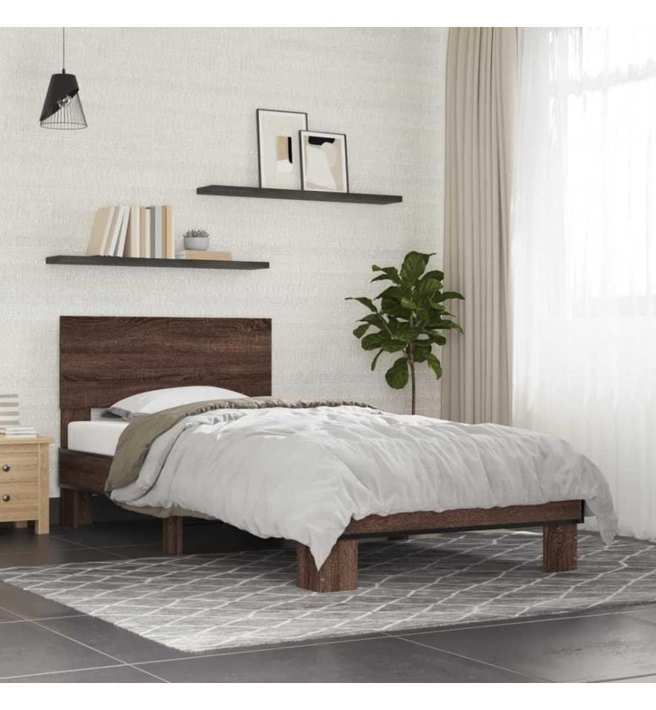 Cadre de lit chêne marron 90x200 cm bois d'ingénierie et métal