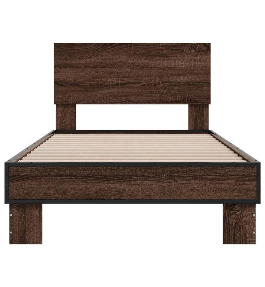 Cadre de lit chêne marron 90x200 cm bois d'ingénierie et métal