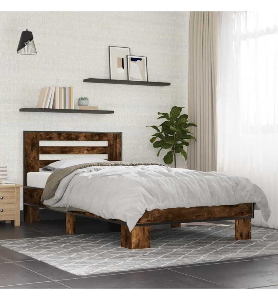 Bettgestell Räuchereiche 90x190 cm Holzwerkstoff und Metall