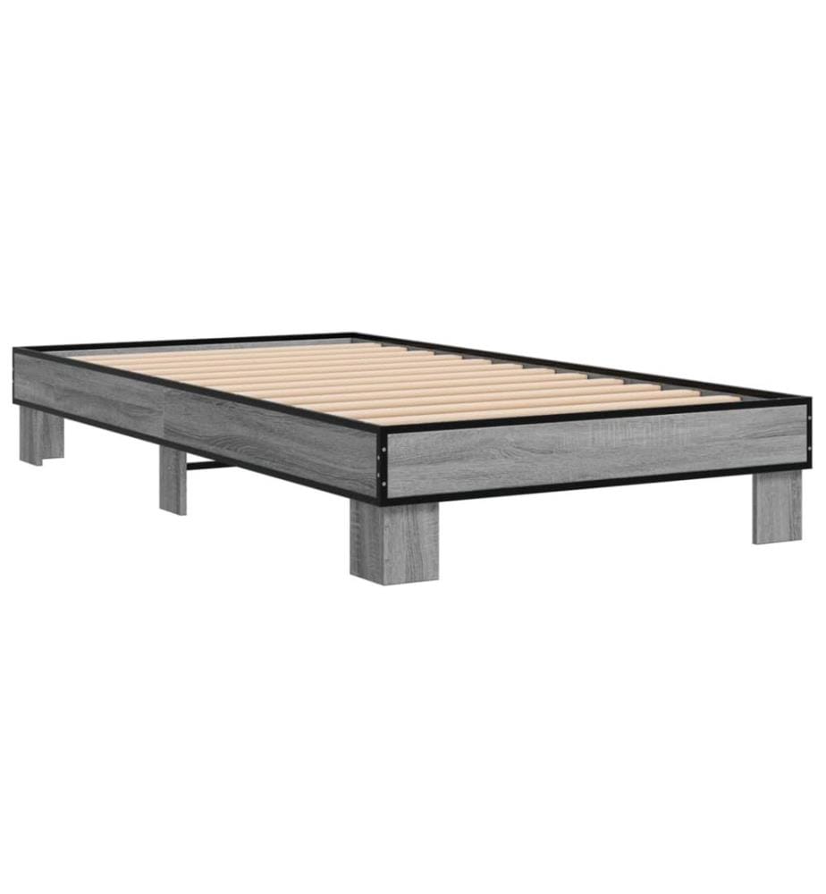 Bettgestell Grau Sonoma 100x200 cm Holzwerkstoff und Metall