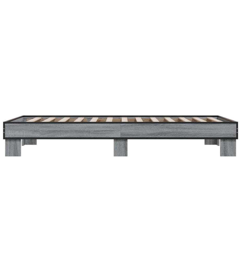 Bettgestell Grau Sonoma 100x200 cm Holzwerkstoff und Metall