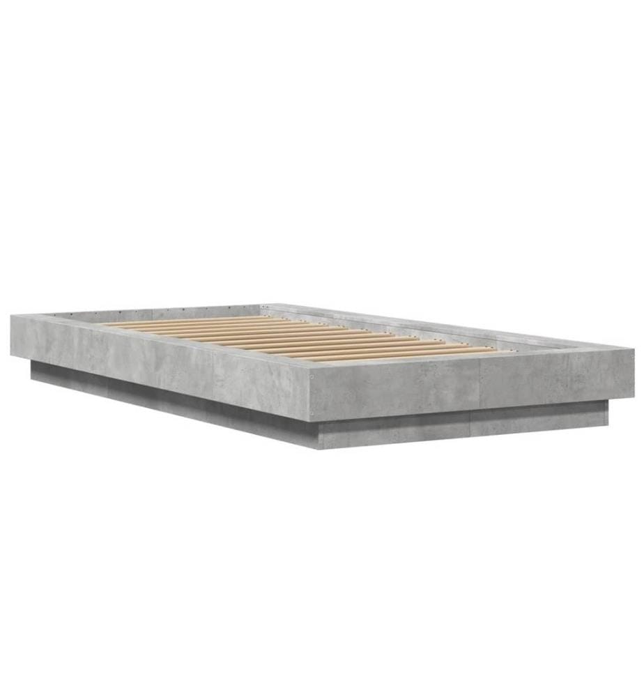 Bettgestell mit LED Betongrau 100x200 cm Holzwerkstoff