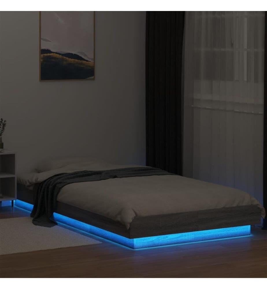 Bettgestell mit LED Grau Sonoma 100x200 cm Holzwerkstoff