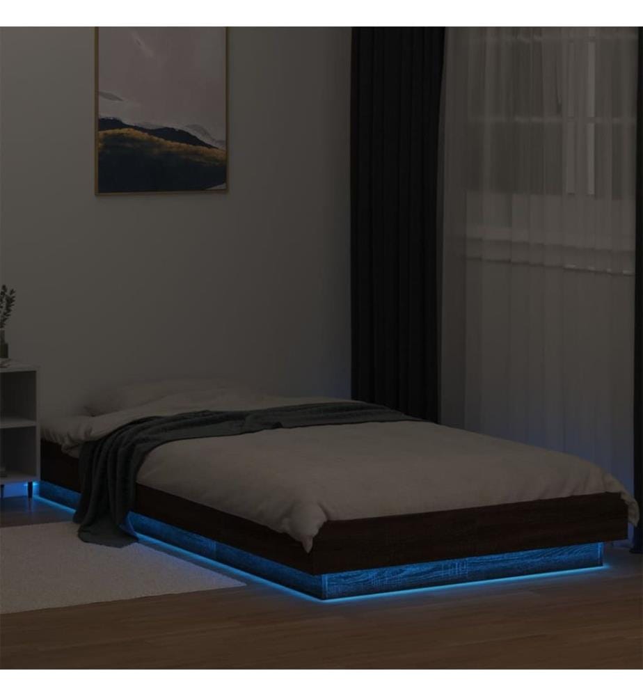 Bettgestell mit LED Braun Eichen-Optik 75x190 cm Holzwerkstoff