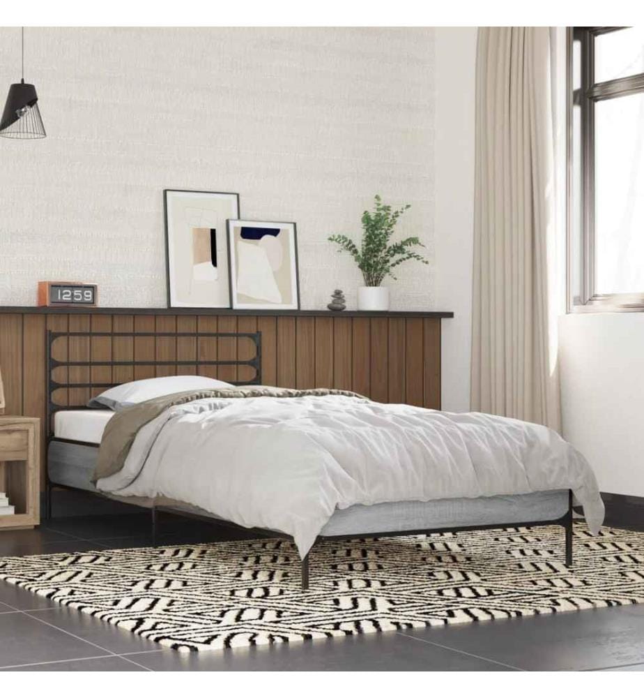 Bettgestell Grau Sonoma 75x190 cm Holzwerkstoff und Metall