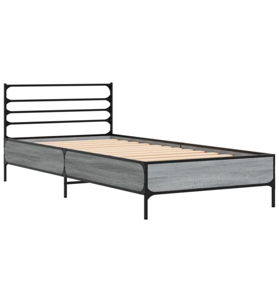 Bettgestell Grau Sonoma 75x190 cm Holzwerkstoff und Metall