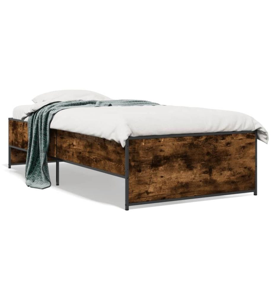 Bettgestell Räuchereiche 100x200 cm Holzwerkstoff und Metall