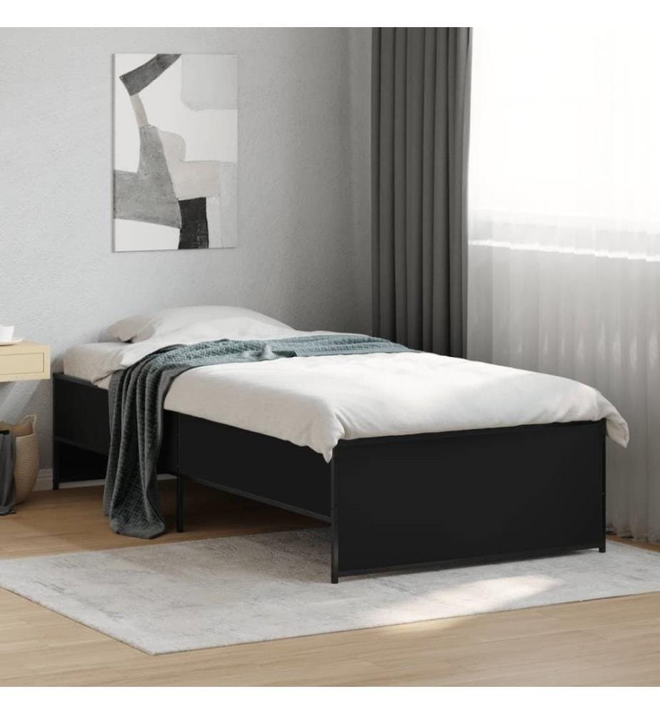 Bettgestell Schwarz 90x190 cm Holzwerkstoff und Metall