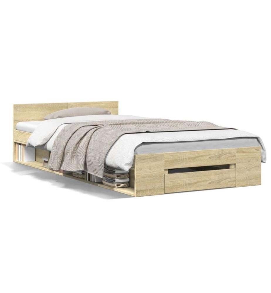 Bettgestell mit Schublade Sonoma-Eiche 100x200 cm Holzwerkstoff