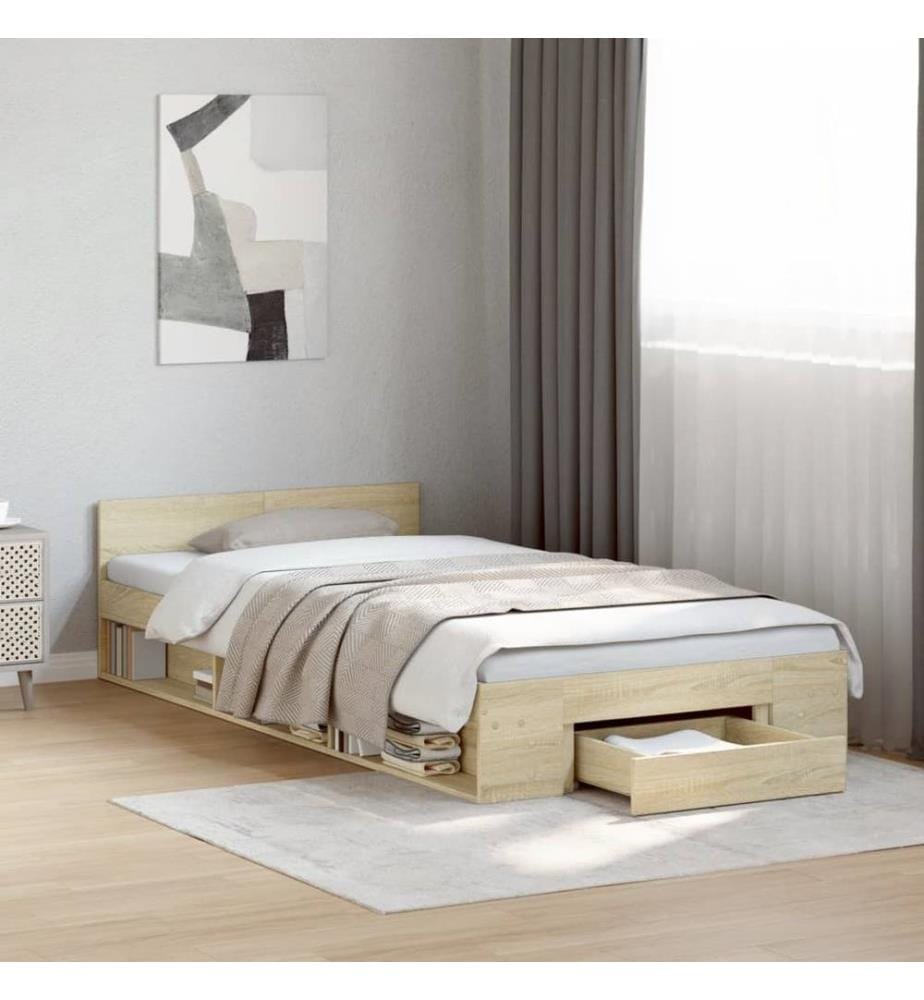 Bettgestell mit Schublade Sonoma-Eiche 100x200 cm Holzwerkstoff