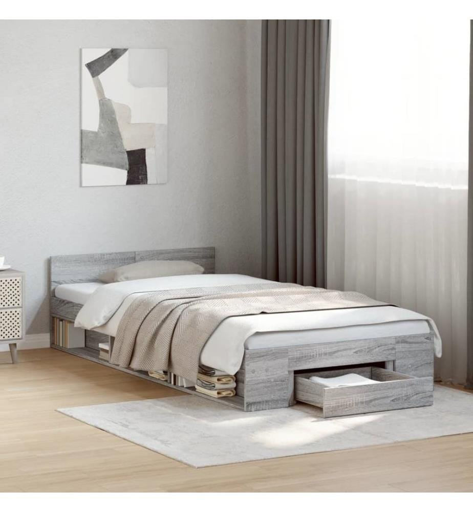 Bettgestell mit Schublade Grau Sonoma 75x190 cm Holzwerkstoff