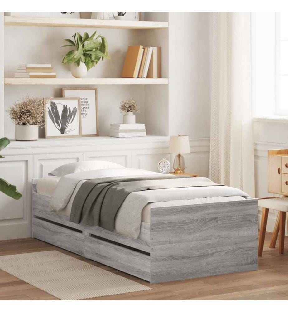 Cadre de lit avec tiroirs sonoma gris 90x190 cm