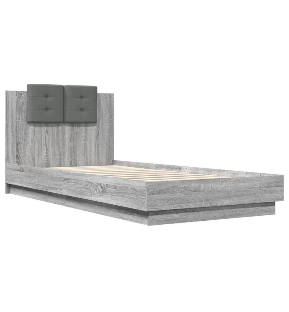 Bettgestell mit Kopfteil und LED-Leuchten Grau Sonoma 90x200 cm
