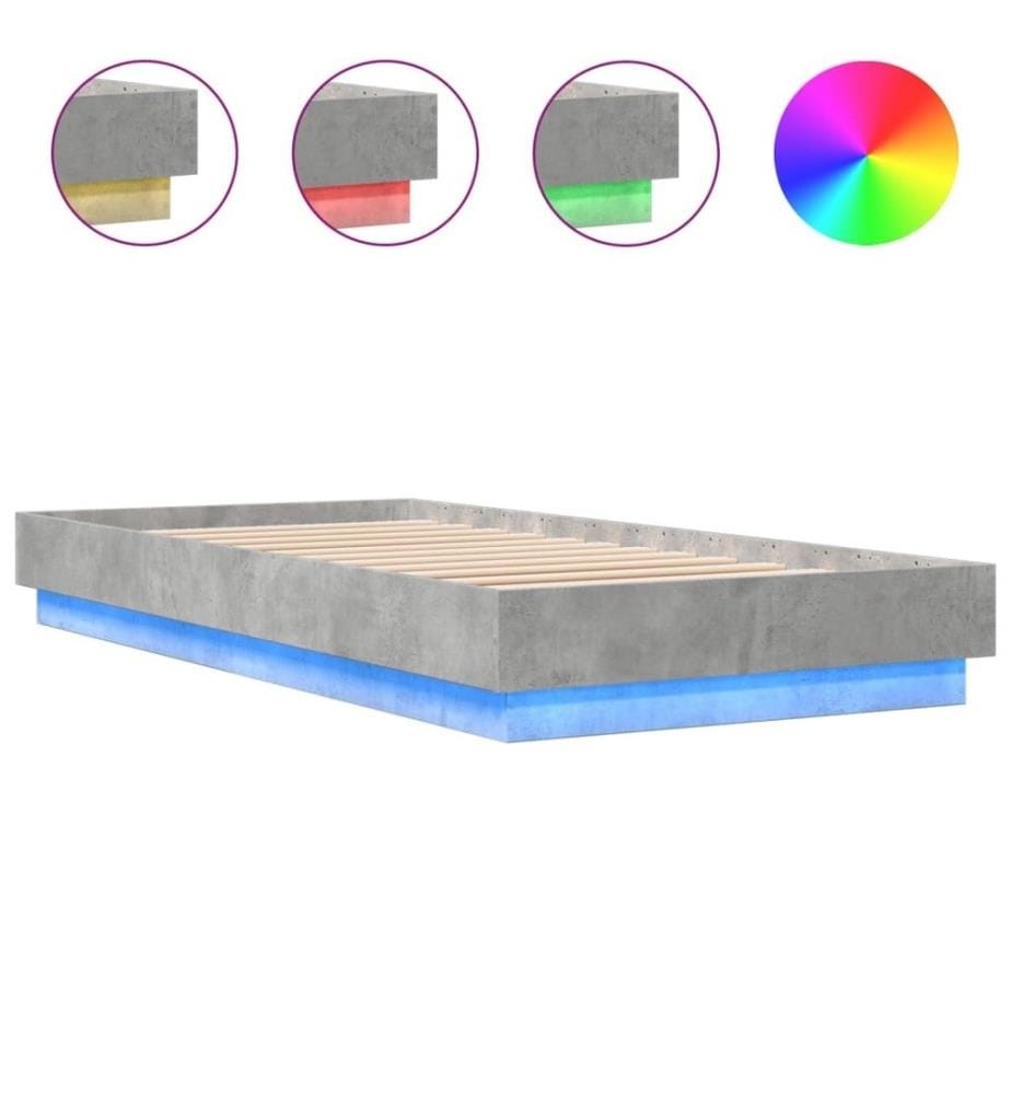 Bettgestell mit LED Betongrau 100x200 cm