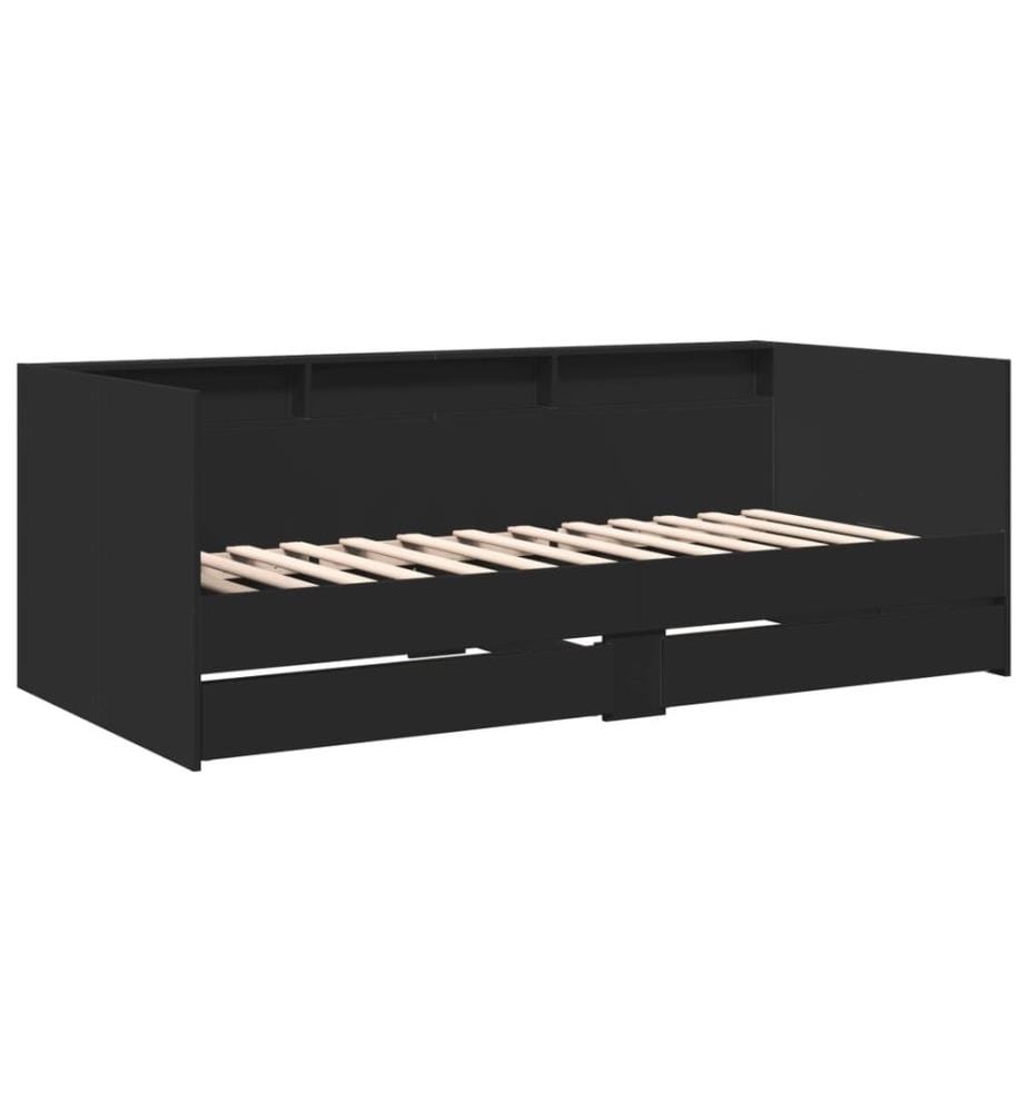 Lit de jour avec tiroirs noir 90x200 cm bois d'ingénierie