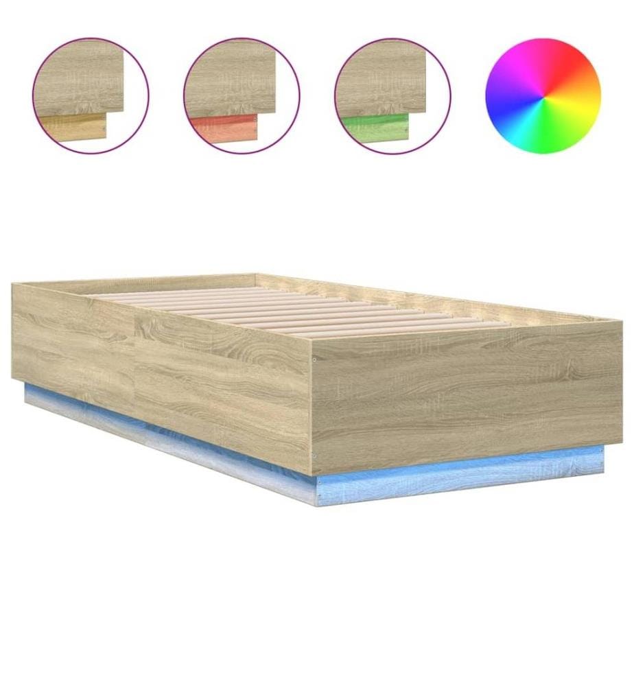Cadre de lit avec lumières LED chêne sonoma 90x200 cm