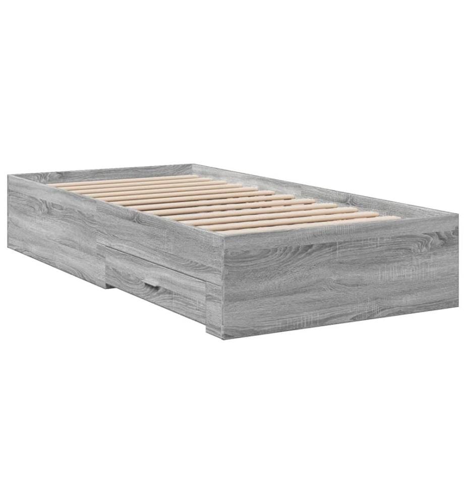 Bettgestell mit Schubladen Grau Sonoma 75x190 cm Holzwerkstoff