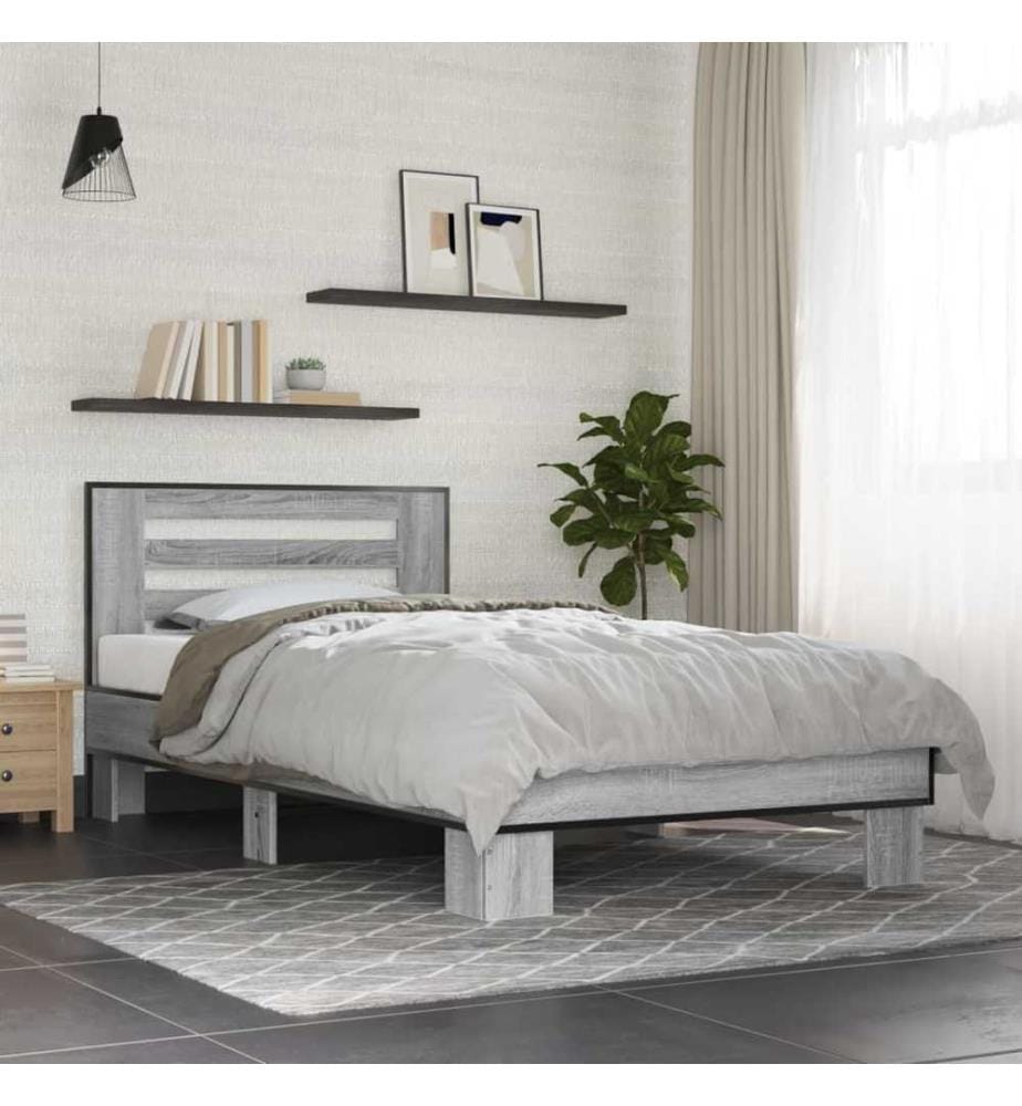 Cadre de lit sonoma gris 90x200 cm bois d'ingénierie et métal