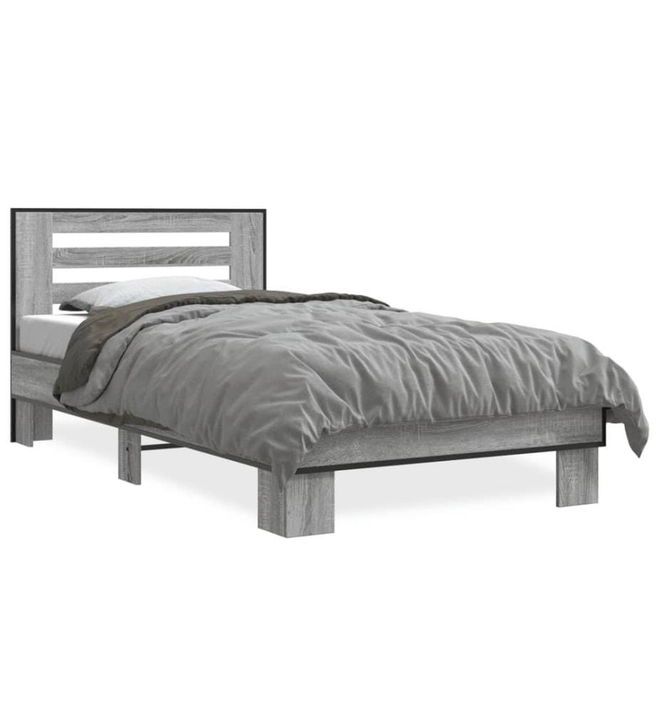 Bettgestell Grau Sonoma 75x190 cm Holzwerkstoff und Metall