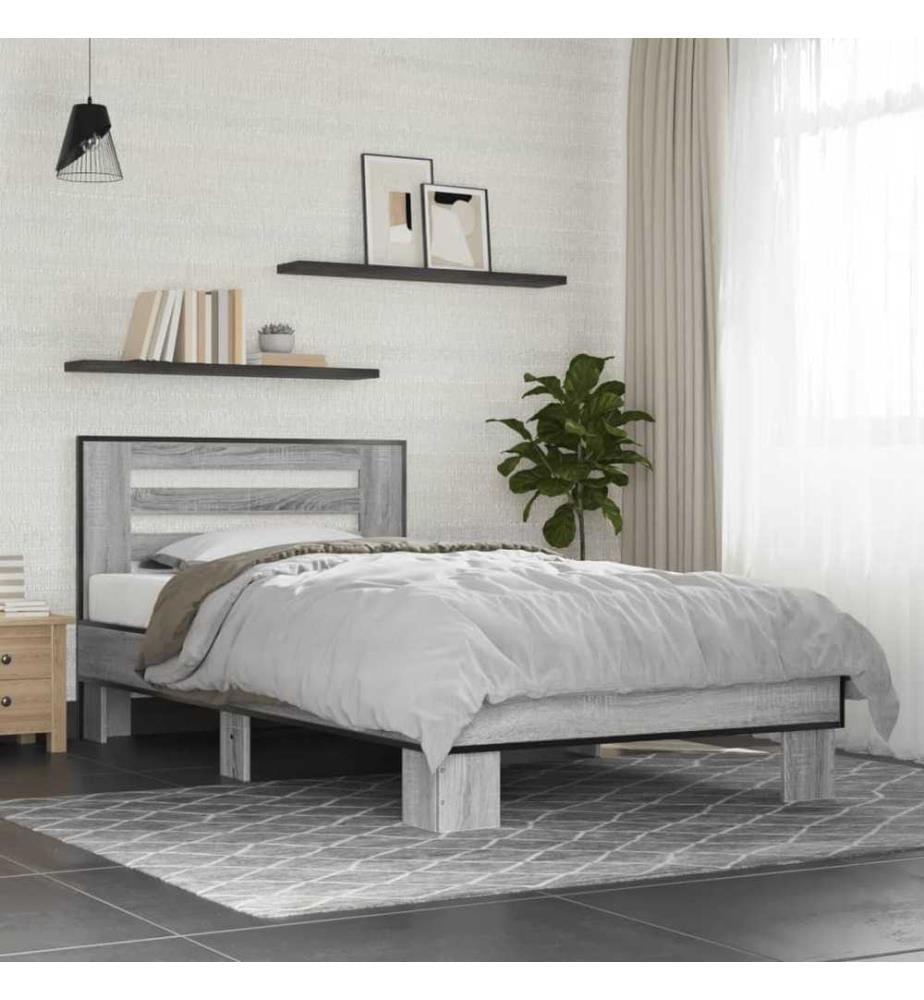 Bettgestell Grau Sonoma 75x190 cm Holzwerkstoff und Metall