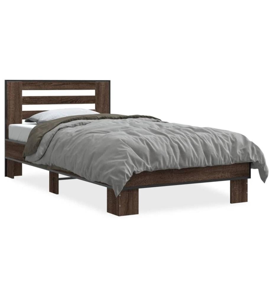Bettgestell Braun Eichen-Optik 90x190 cm Holzwerkstoff Metall