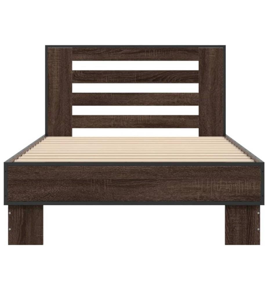 Bettgestell Braun Eichen-Optik 90x190 cm Holzwerkstoff Metall