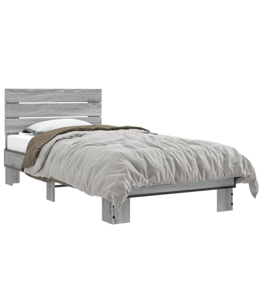 Bettgestell Grau Sonoma 75x190 cm Holzwerkstoff und Metall