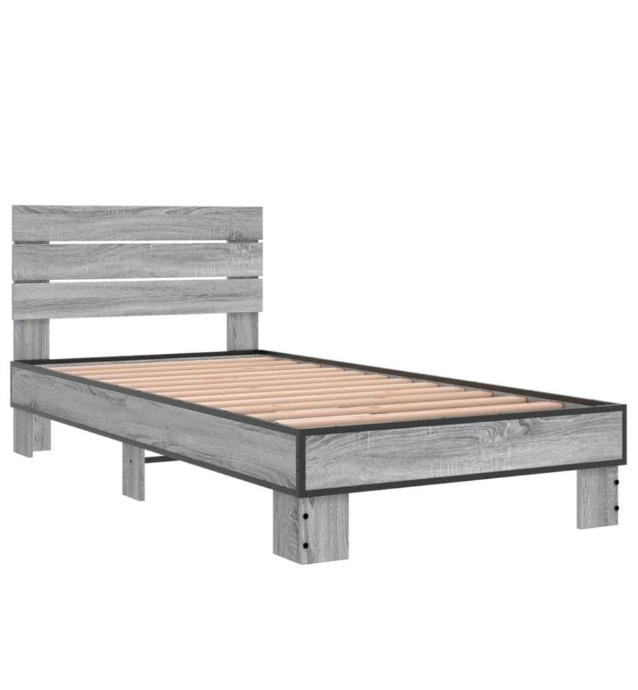 Bettgestell Grau Sonoma 75x190 cm Holzwerkstoff und Metall
