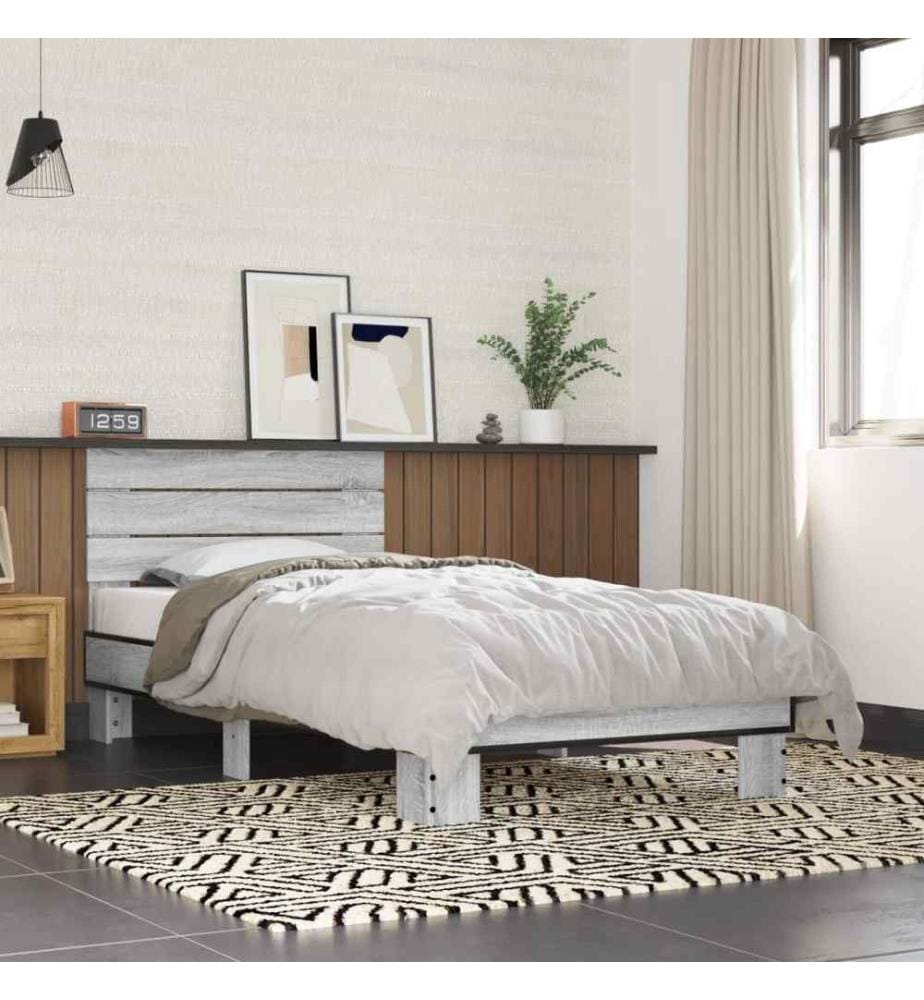 Bettgestell Grau Sonoma 75x190 cm Holzwerkstoff und Metall